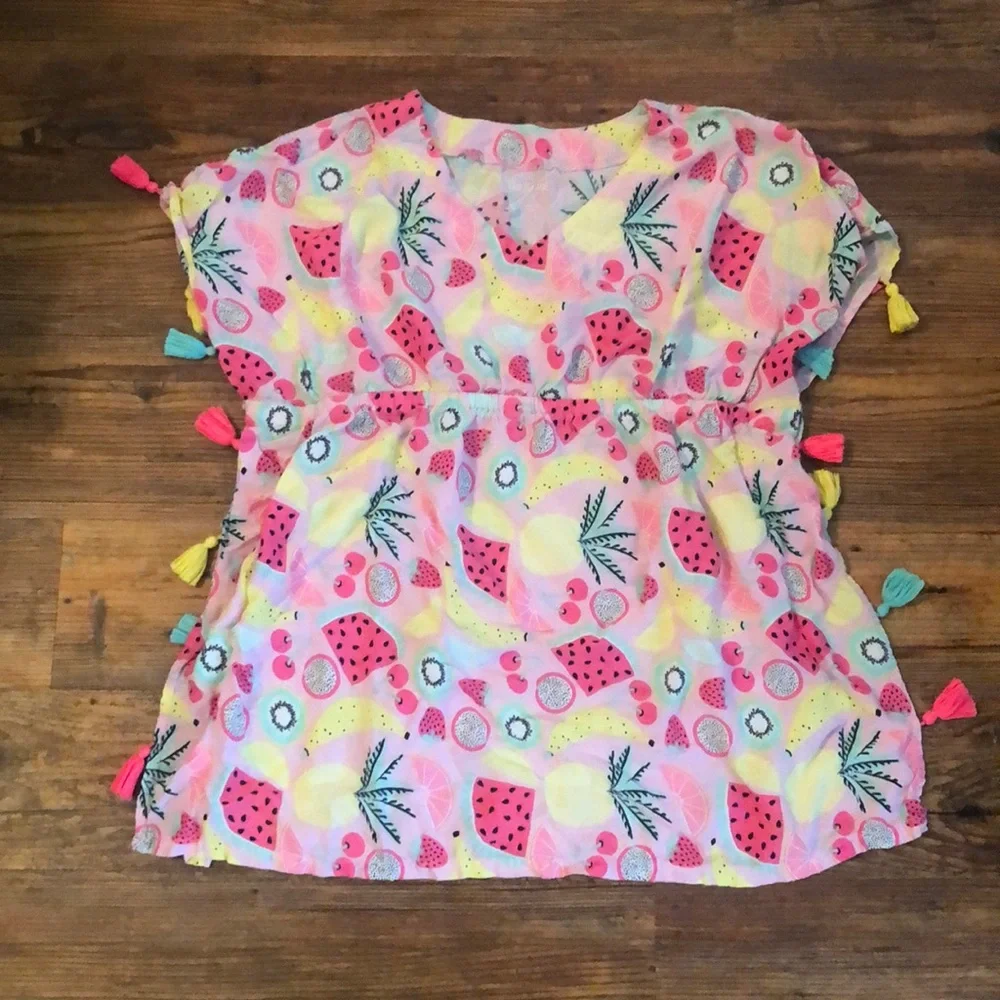 Cat & Jack l Pink Yellow Fruit Swim Coverup with Tassels